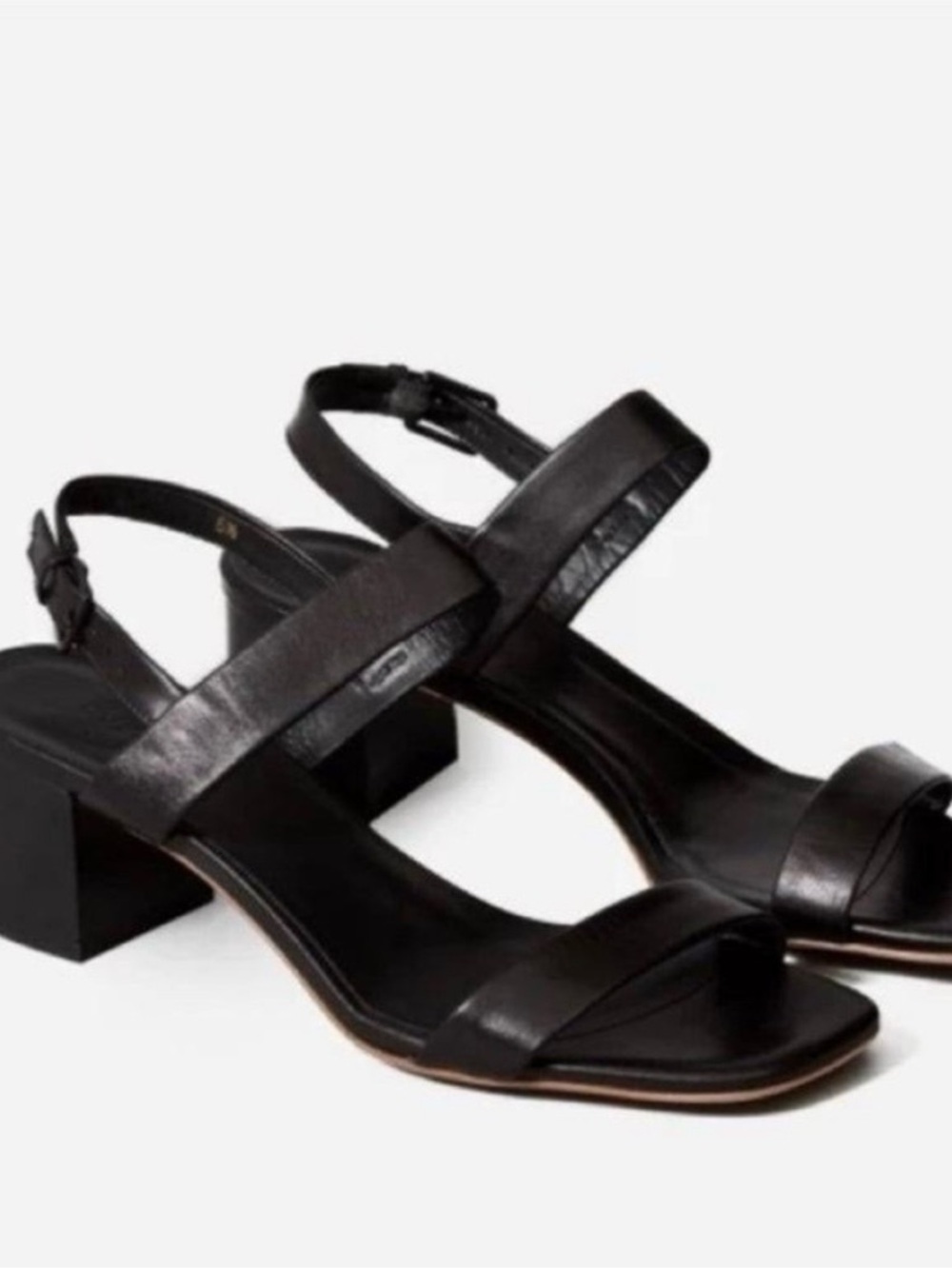 Everlane Black Square-Toe Block Heel Sandals